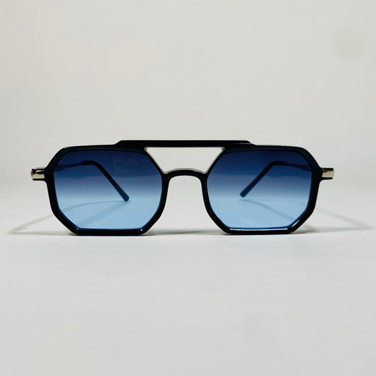 Lunettes de soleil rectangulaires noires à verres bleus