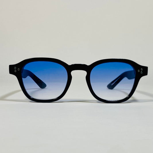 Lunettes de soleil rondes noires à verres dégradés bleus